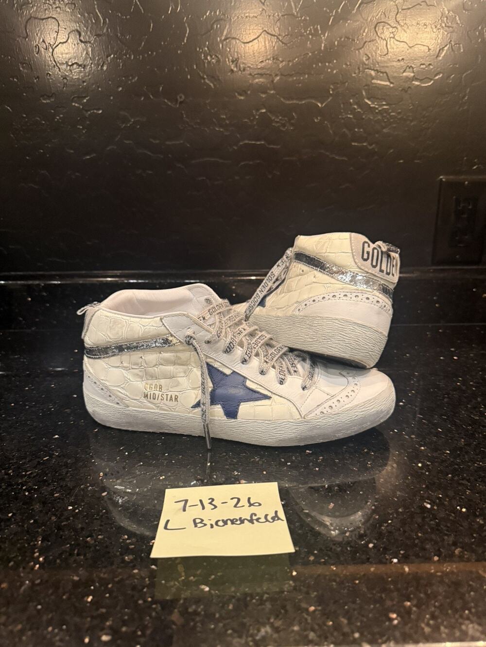 Golden Goose Vintage RARE Croc Embossed White Midstar Blue Star Sz 39